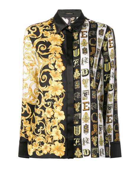 versace gold hibiscus print long sleeve shirt|Men's Luxury and Designer Shirts .